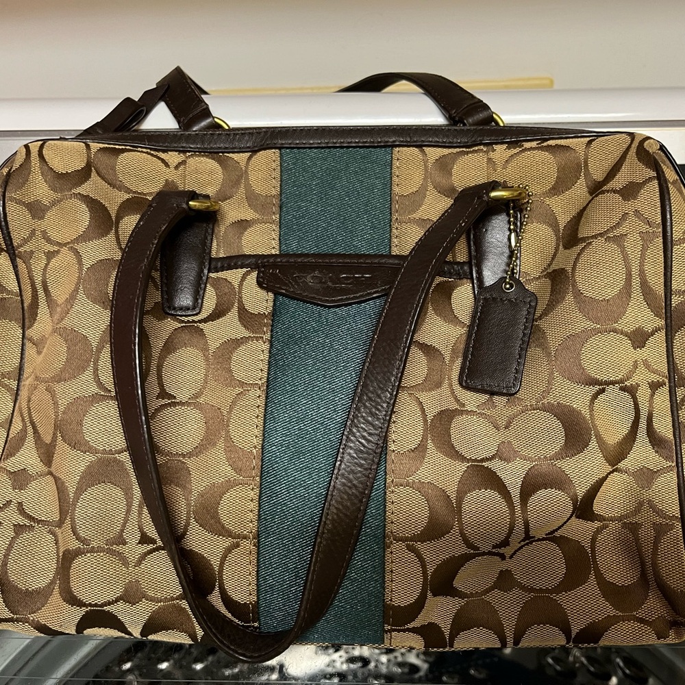 Vintage Coach  Signature C Handbag Teal Stripe